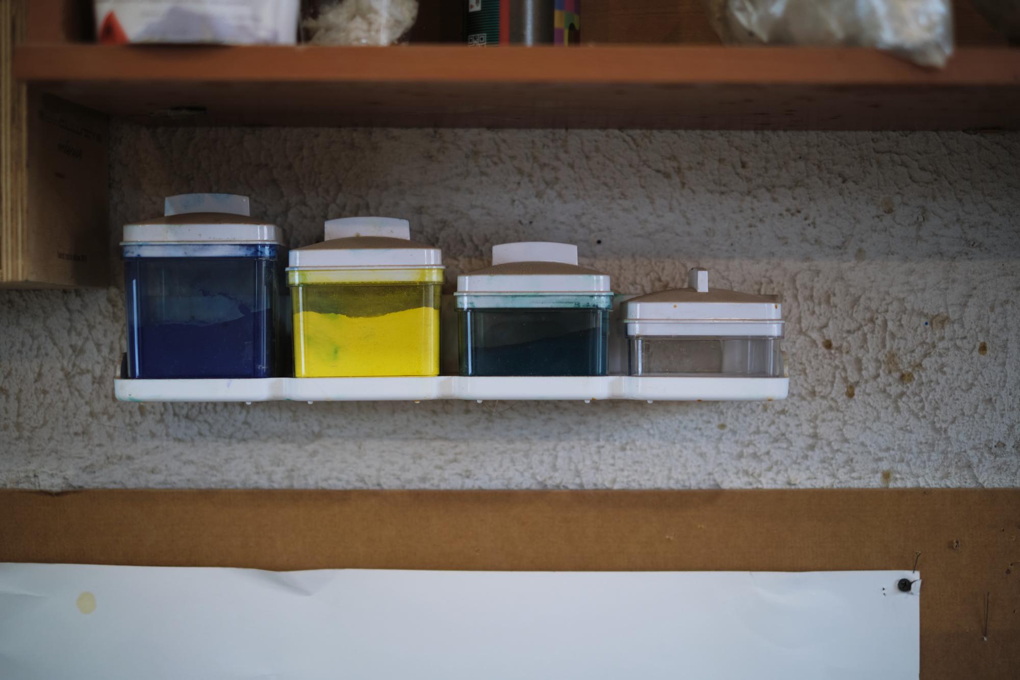 Three stacked recipe kits on shelf